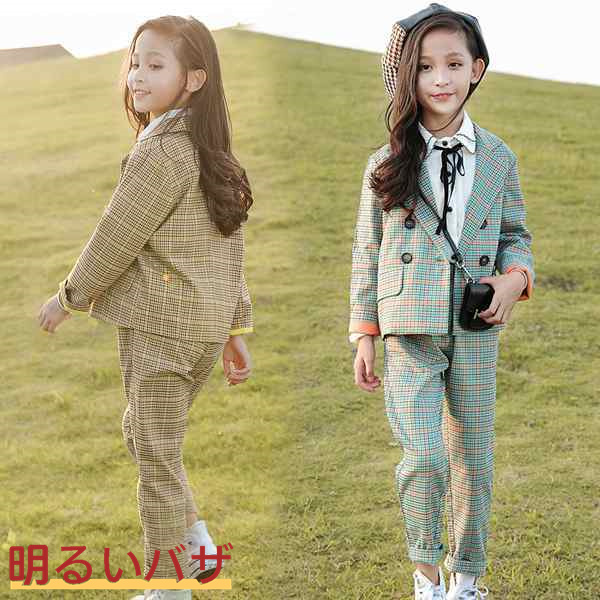 セットアップ 女の子 フォーマルスーツ チェック柄 スーツ 入学式 パンツセット 子供服 キッズフォーマル セットアップ カジュアルの通販は