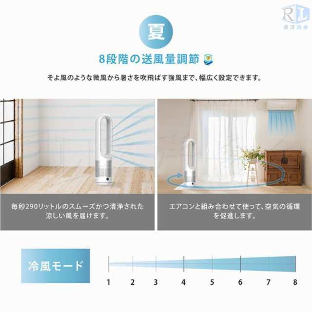 扇風機 羽なし dcモーター ヒーター 冷風 冷暖タイプ タワーファン 空気清浄機 羽根なし 首振り リモコン付き 8段階風量 18インチ 一台4