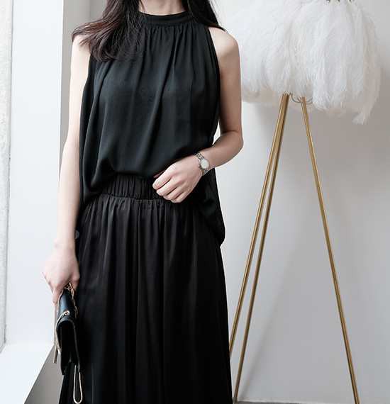 ホルターネック トップス シフォン トップス レディース ハイネック ノースリーブ ブラウス 白 黒 春 夏 スタンドカラー 無地 きれいめの通販は