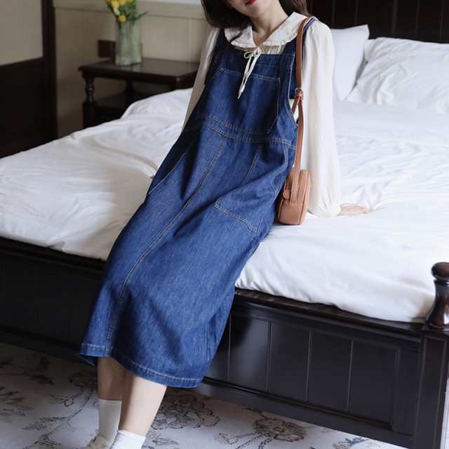 ジャンパースカート レディース デニムジャンパースカート デニム ジャンスカ ロング丈 ペンシルワンピ ビッグポケット ワイド バックスの通販は 4,982円
