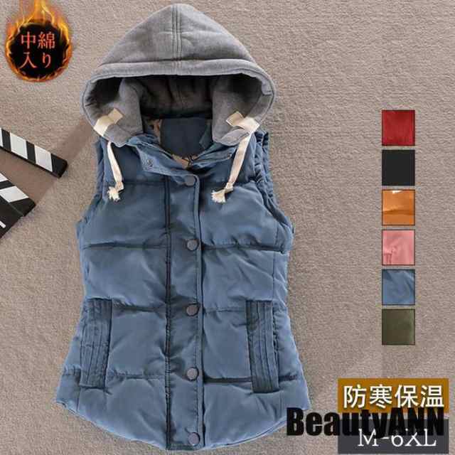 新生活 中綿ベスト レディース ベスト フード付き 袖なし 無地 ショット丈 ジレ チョッキ ダウンベスト カジュアル 厚手 秋冬 おしゃれの通販は