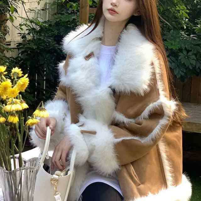 ファーコート 冬服 フェイクムートン 厚手 保温ジャケット 女性用 トレンド 厚手ジャケット ジャケット 防寒防風 冬の保温の通販は