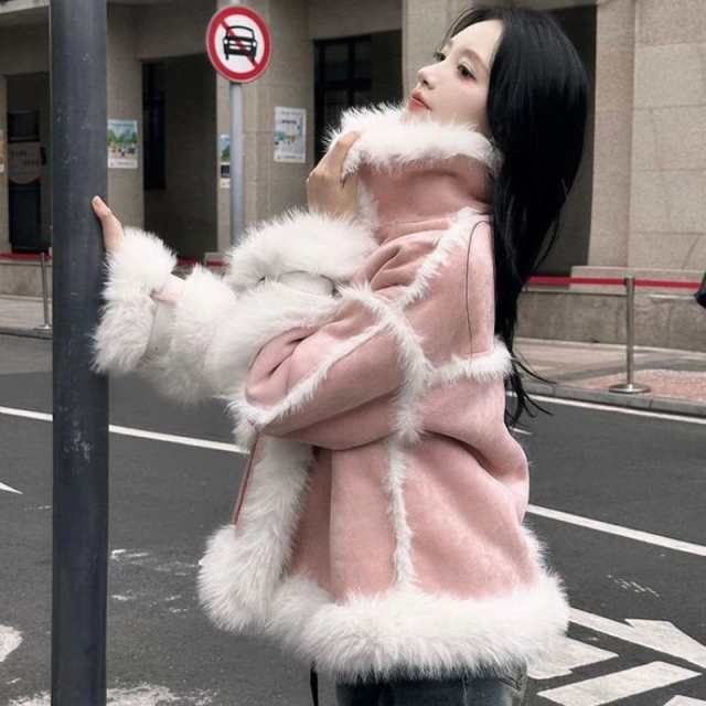 ファーコート 冬服 フェイクムートン 厚手 保温ジャケット 女性用 トレンド 厚手ジャケット ジャケット 防寒防風 冬の保温の通販は