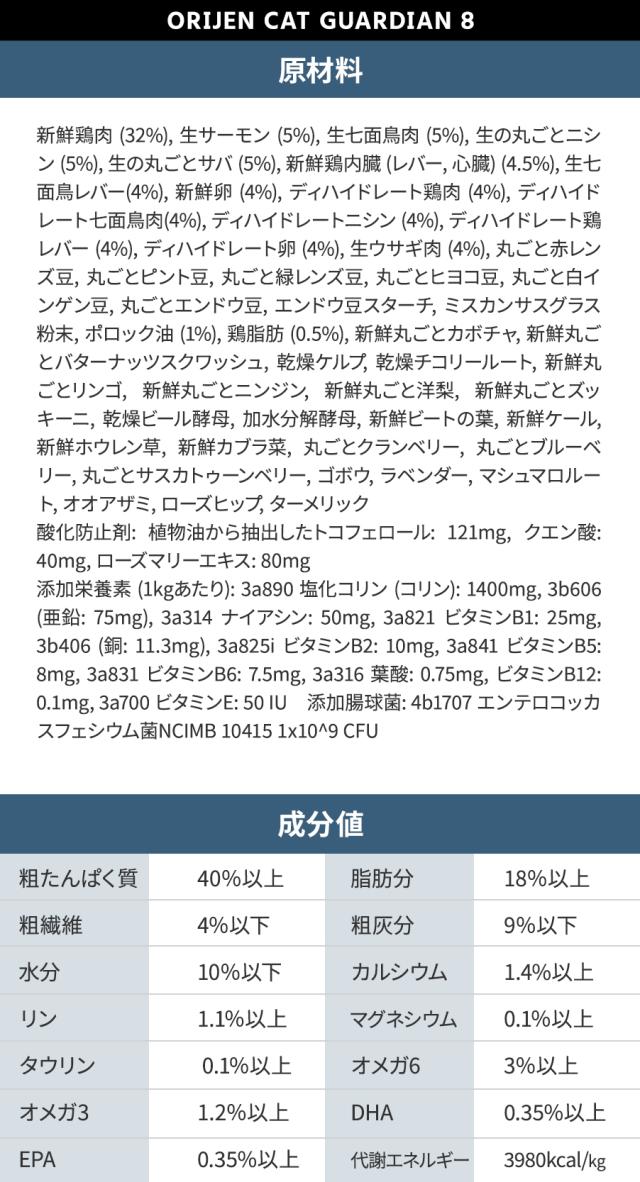 【沖縄以外送料無料】オリジン ガーディアン８ 4.5Kg ORIJEN 正規品 猫用 キャットフード ガーディアンエイト_4