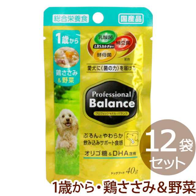 ペットライン プロフェッショナルバランス パウチ 1歳から成犬用 鶏ささみ 野菜 40ｇ 12袋 犬用 犬 フード 餌 ドッグフード の通販はau Pay マーケット ドッグパラダイスぷらすニャン