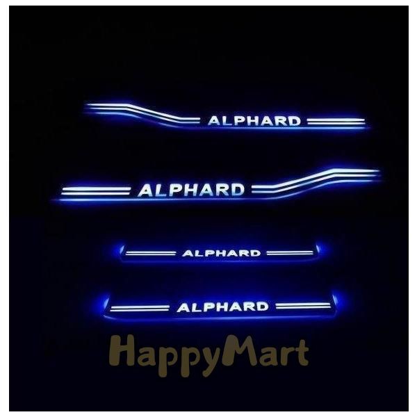 alphard 30系 アルファード スカッフプレート LED 青 ブルー 発光 流れる シーケンシャル　ブラック　鏡面仕上げ 4ピースセット 電装 内装の通販は