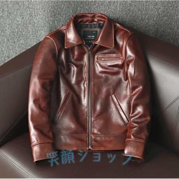 新入荷☆ レザージャケット 牛革 シングルライダース 本革 革ジャン カウハイド カーコート バイクジャケット メンズファッションの通販は 16,791円