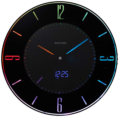 掛け時計 置き時計 電波時計 LED使用 黒 リズム時計 8RZ197SR02(中古品)