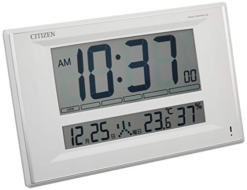 シチズン 掛け時計 電波 デジタル R198 温度 湿度 カレンダー 熱中症 警告 (中古品)
