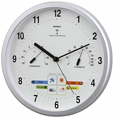 エンペックス気象計 温度湿度計 ウェザーパル電波時計 天気予報機能付き 壁(中古品)