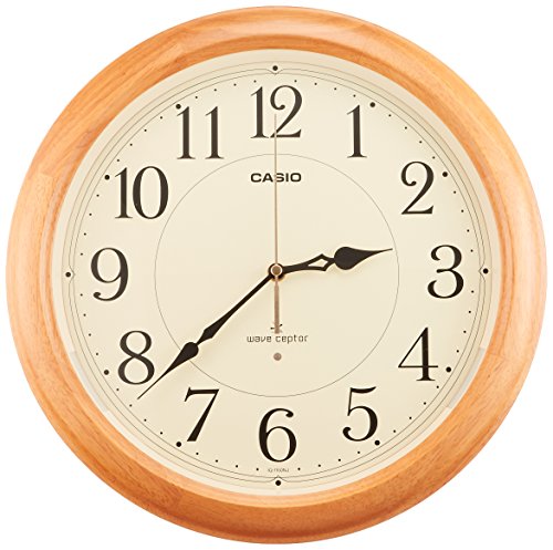 カシオ 夜見えライト付き 電波アナログ壁掛け時計 白木枠 IQ-1150NJ-7JF(中古品)