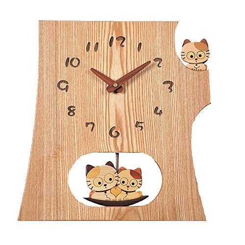 旭川家具 工房ペッカー 切株振り子時計 ねこ F41-3(未使用の新古品)