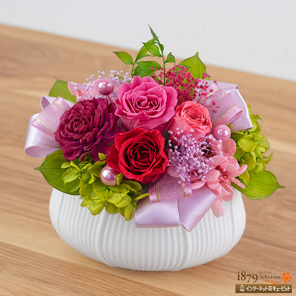 【母の日プリザーブドフラワー】  2025年 飾り花 誕生日 お祝い  花キューピットのピンクバラのエレガントなプリザーブドフラワーアレンジメント mt30-723034の通販は 5,980円