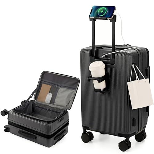 [RIMUKE] スーツケース 機内持ち込み キャリーケース 多機能 片開き 拡張機能付き キャリーバッグ フロントオープン USBポート付き カップホルダー付き 隠しフック機能 超軽量 耐衝撃 静音 36...