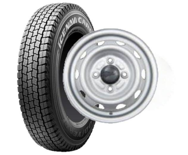 【スタッドレスタイヤ ＆ スチールホイール4本セット ※組付けバランス取済みセット組】グッドイヤー 145/80R12 80/78N ICE NAVI CARGO スタッドレスタイヤ × Wedsスチールホイール キャロウィン（...