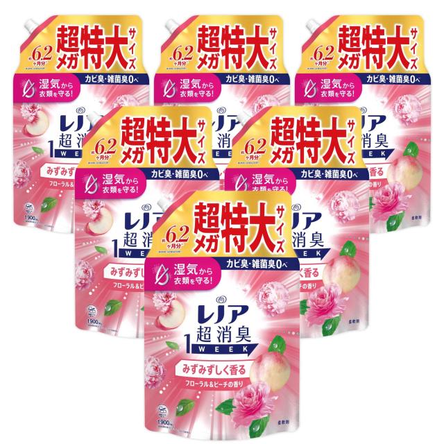 レノア 超消臭1WEEK 柔軟剤 みずみずしく香るフローラル＆ピーチの香り 詰め替え 1900mLx6袋 大容量 ケース品(サイズ: 詰め替え 1900mL×6袋) 9,055円