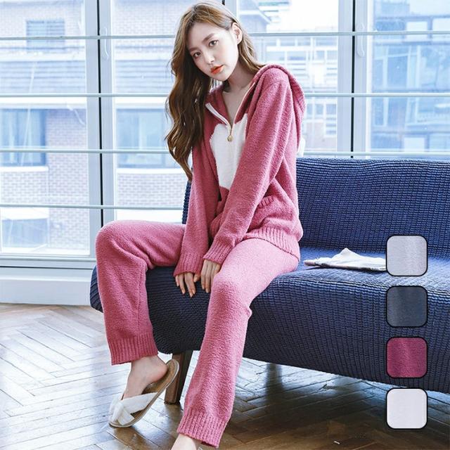 部屋着 ルームウェア レディース 冬 長袖 もこもこ パジャマ レディース 冬  ルームウェア 上下セット ルームウェア もこもこ レディース パジャマ 女 2点セット 部屋着 ポリエステル 前開き 室内 室外 冷え性対策 春秋冬
