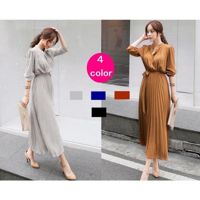 ワンピース レディース きれいめ フォーマルワンピース 春 秋 冬 ミディアム丈ワンピース ハイウエスト 長袖 Aラインワンピース 二次会 の通販はau Pay マーケット メメクラゲ