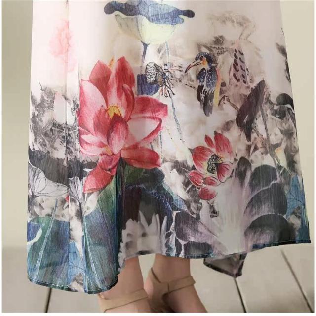 レディース蓮柄ワンピース マキシ丈ノースリーブワンピース ワンピース マキシ丈 ロングワンピース 水墨画柄 プリント 花柄の通販はau Pay マーケット Dream Of Love