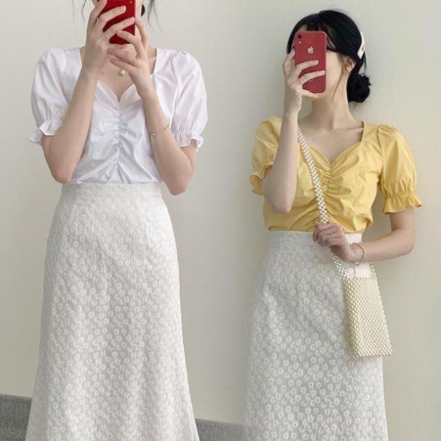 レディース ブラウス 半袖 タイトスカート ２点セット ロングスカート 半袖ブラウス バストアップ レーススカート レトロ セットアップ の通販はau Pay マーケット Sunflower