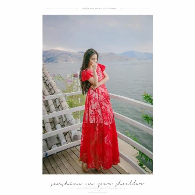 16 新作 ワンピース マキシワンピ カシュクール 花柄ワンピ 赤の通販はau Wowma Sunflower