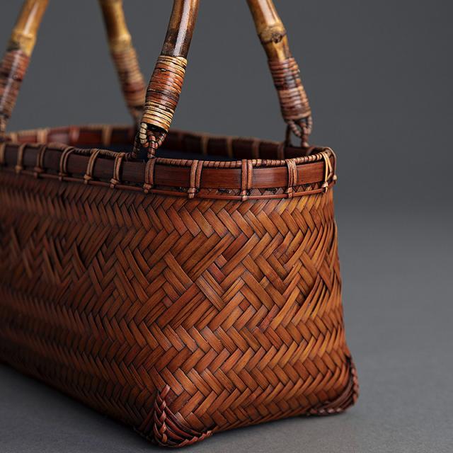 竹籠 かごバッグ 白竹 籠 工芸品 手編み バンブーバスケット 籠 かご