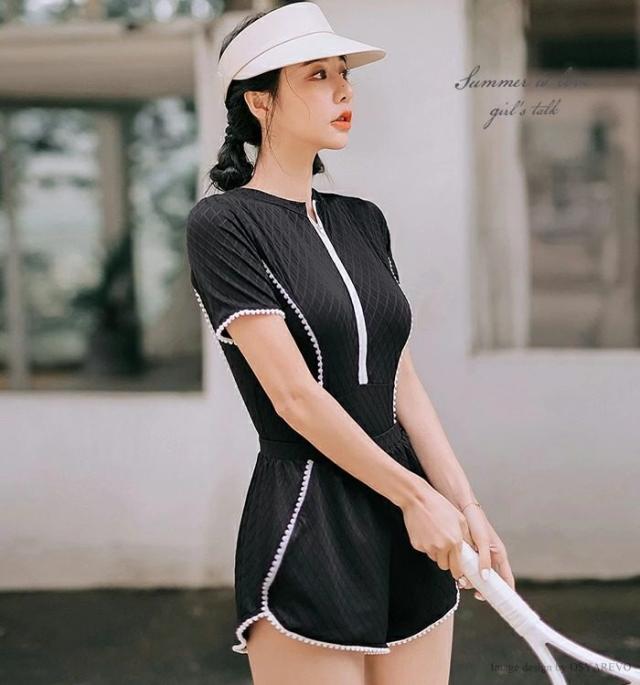 水着 レディース フィットネス 体型カバー 半袖 ワンピース ショート