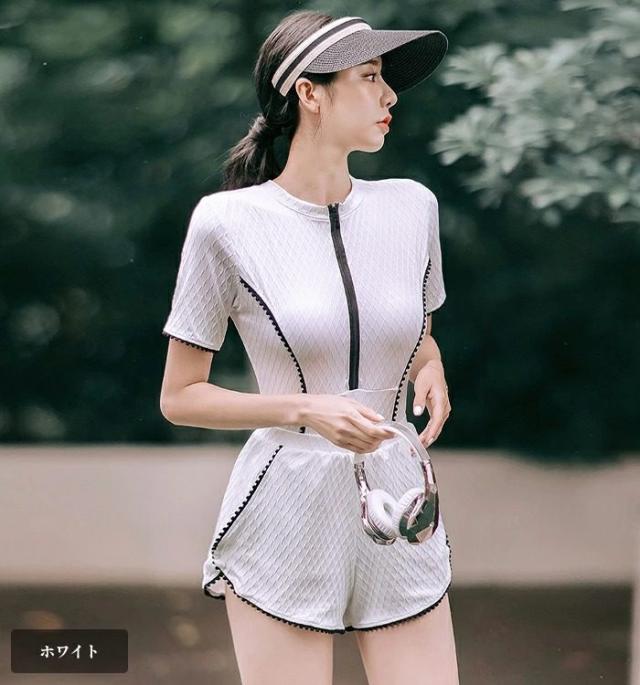 水着 レディース フィットネス 体型カバー 半袖 ワンピース ショート