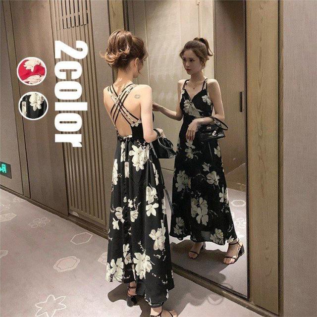 ワンピース レディース きれいめ 夏 40代 マキシワンピース キャミワンピース オシャレ 花柄ワンピース ワンピースドレス 韓国風 2色の通販はau Pay マーケット Dream Of Love