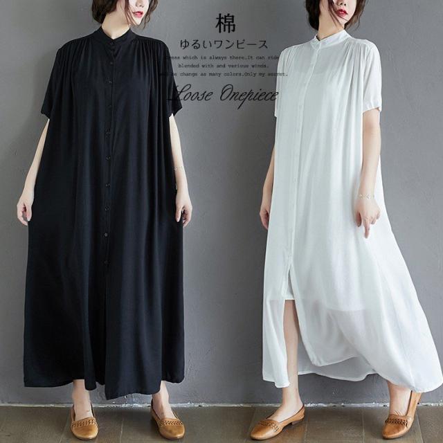 ロングワンピース シャツワンピース 半袖 透ける 合成シルク 前ボタン 無地 カジュアル ゆるい 体形カバー 夏の通販はau Pay マーケット Sunflower