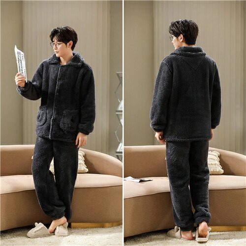ペア パジャマ 冬 もこもこ カップル ペア ルームウェア セット 前開き