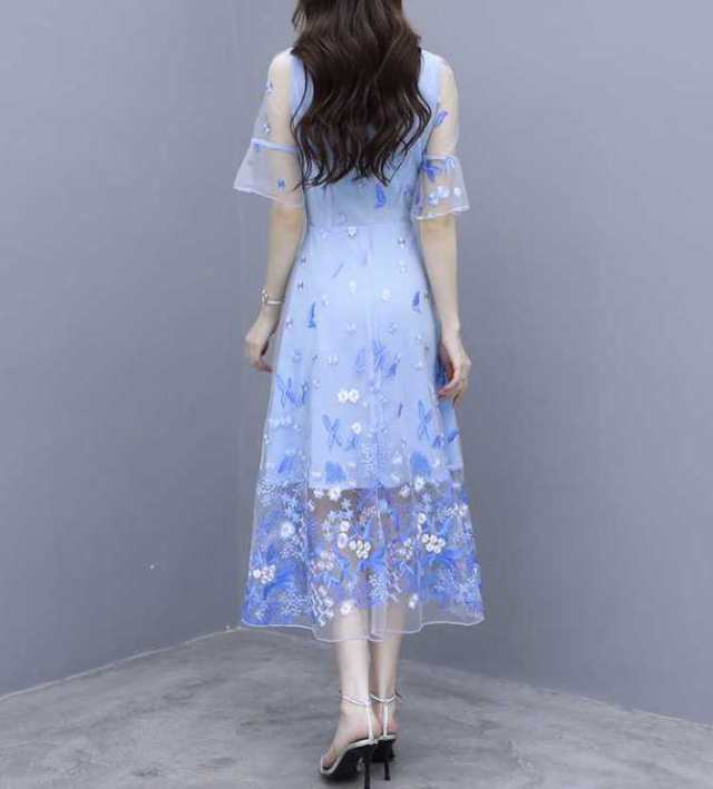 2023 新作 きれいめワンピース レディースファッション カジュアル 20代 30代 40代 50代 大きいサイズ 小さいサイズ S M L XL 2XL 花刺繍 シフォンワンピース 春物 夏物 ガ 2023 新作 きれいめワンピース レディースファッション カジュアル 20
