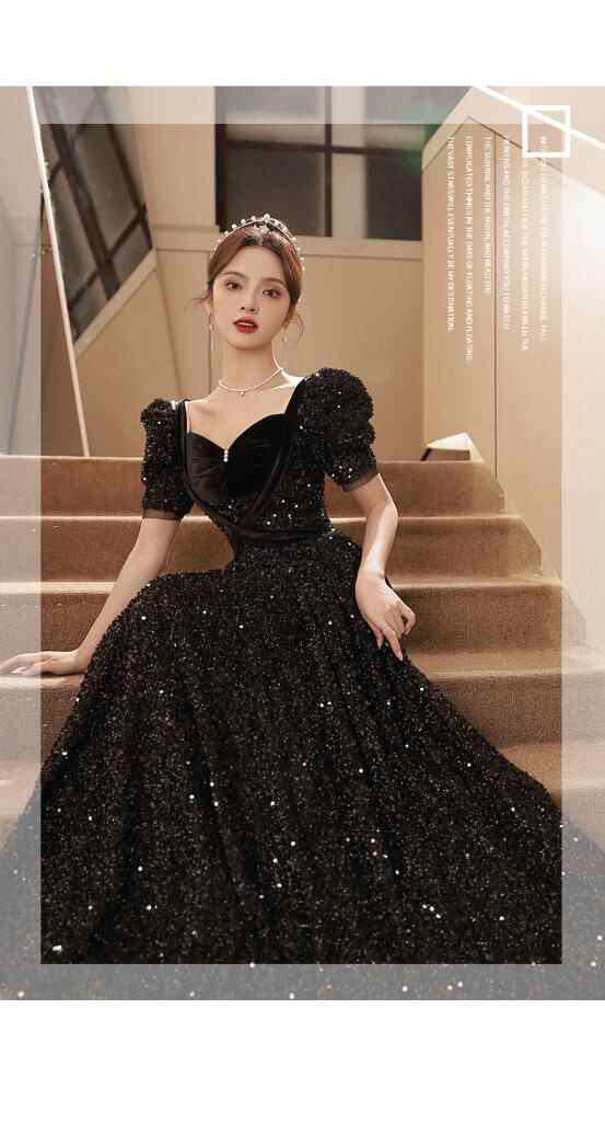 イブニングドレス 黒 キラキラドレス スパンコール ロングドレス