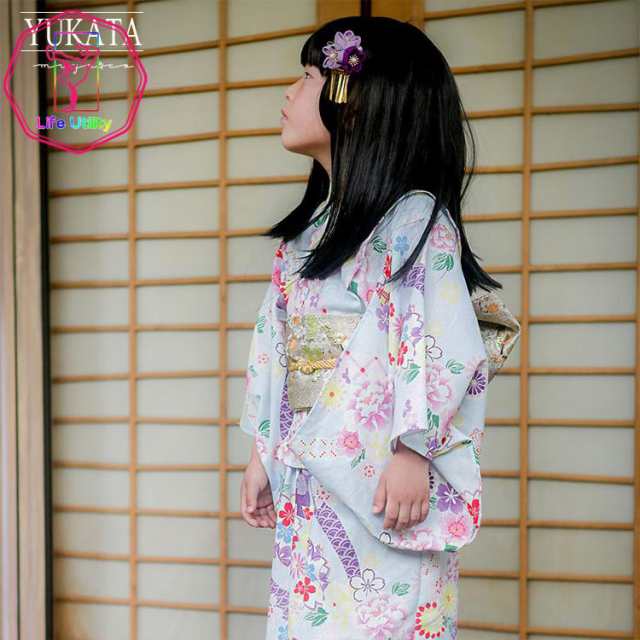 100%綿 七五三 花柄 子供 浴衣 浴衣 子供 セット女の子ワンピース 桜 菊 ボタン牡丹 薄紫色 90 100 110 120 130 140 150 160 大人 古典柄 盆踊り ゆかた 長襦袢