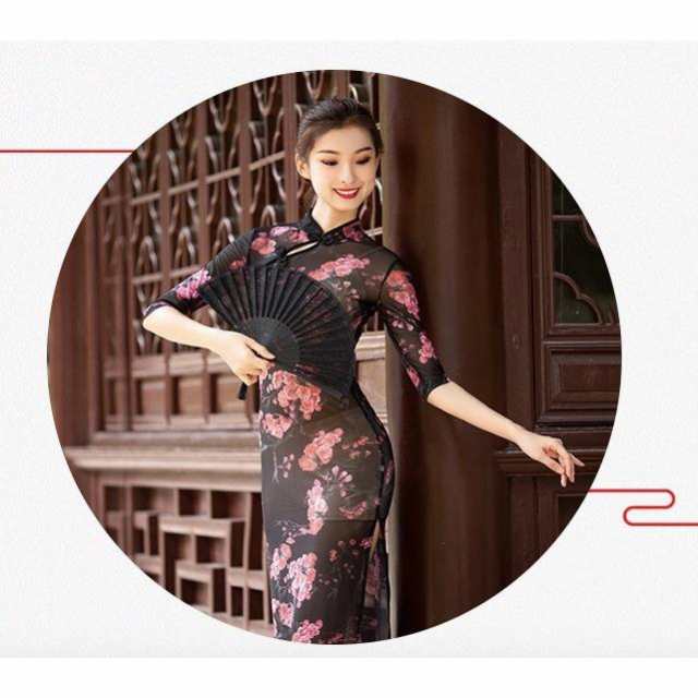 チャイナドレス レディースワンピース ダンスウエア中華風ロングドレス