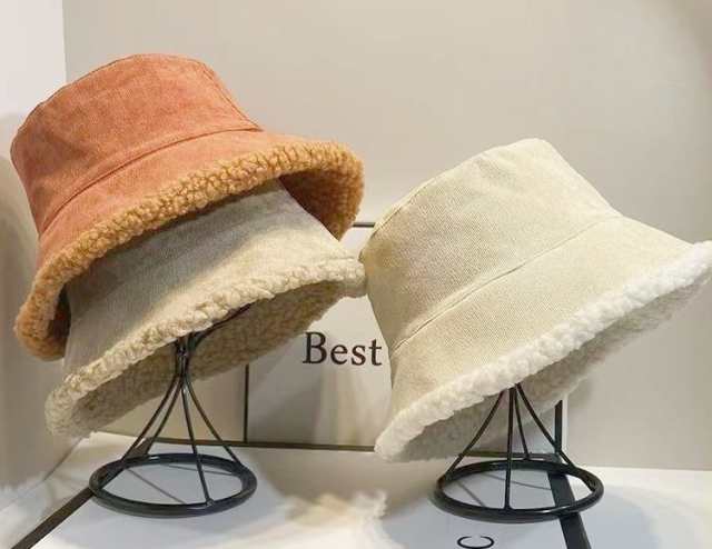 帽子 バケットハット つば広帽子 レディース リバーシブル もこもこ