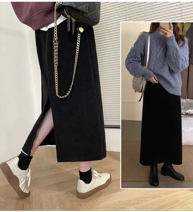 冬新作】スカート レディース 裏ボア 裏起毛 ロングスカート リブ