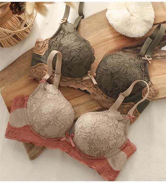 【冬新作】ノンワイヤーブラ＆ショーツ セット ブラジャー ノンワイヤー ブラセット 上下セット レース 谷間 脇肉