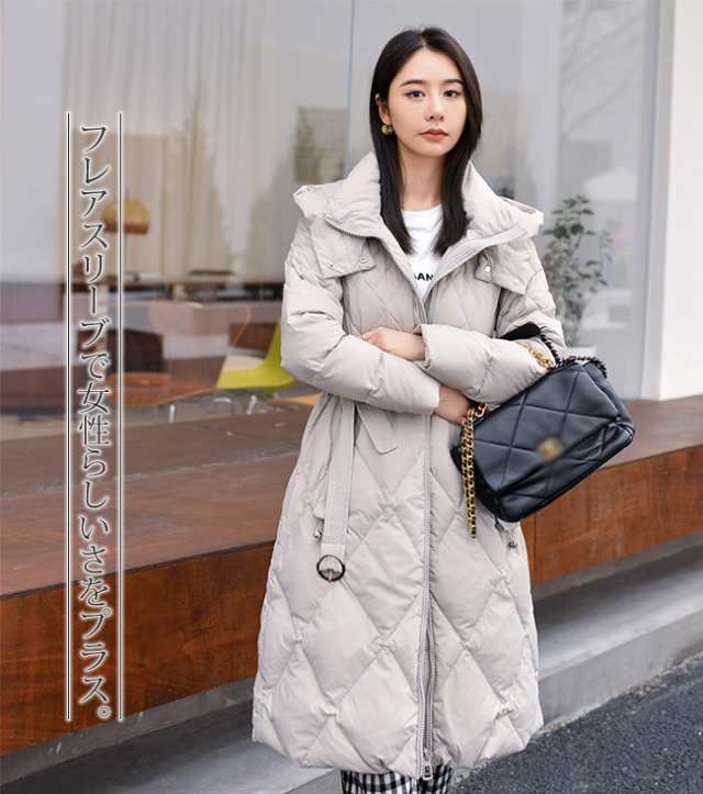 ダウンコート レディース ロング ダウンジャケット フレア袖 大人
