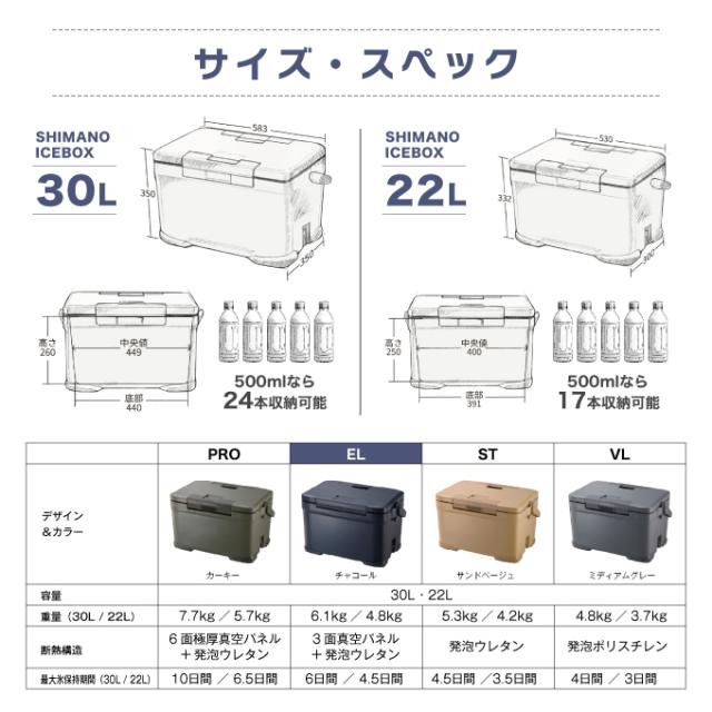 シマノ アイスボックス 30L EL アイスボックスEL ICEBOX EL 30L NX-230V チャコール 01 SHIMANO キャンプ用 クーラーボックス 30L_3