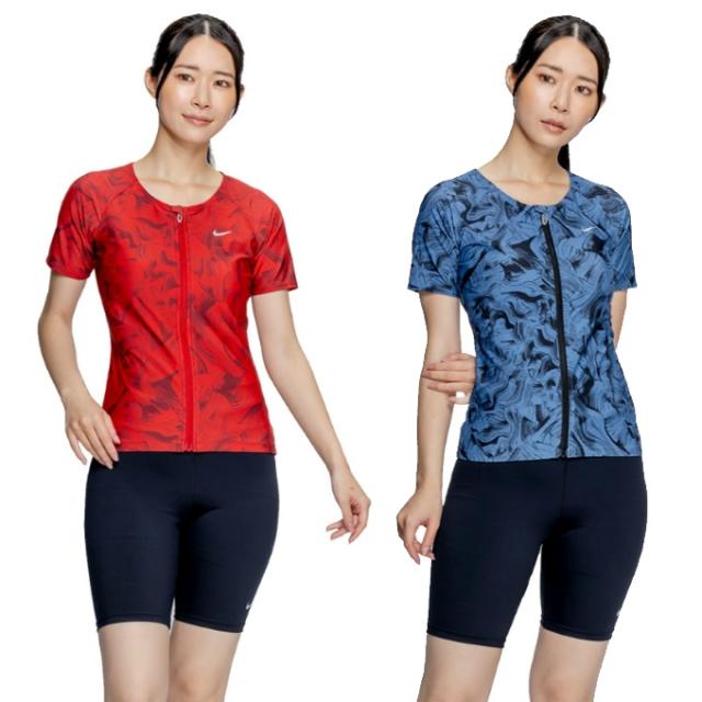 ナイキ(NIKE) フィットネス水着 セパレート レディース フルジップ半袖セパ ブラシプリント 2993158