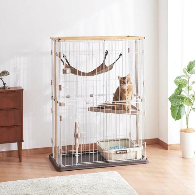 ボンビアルコン bonbi キャットサークル ウッドワンサークルキャット ワイドドア 2段タイプ BA4024 【ご自宅配送限定】‥