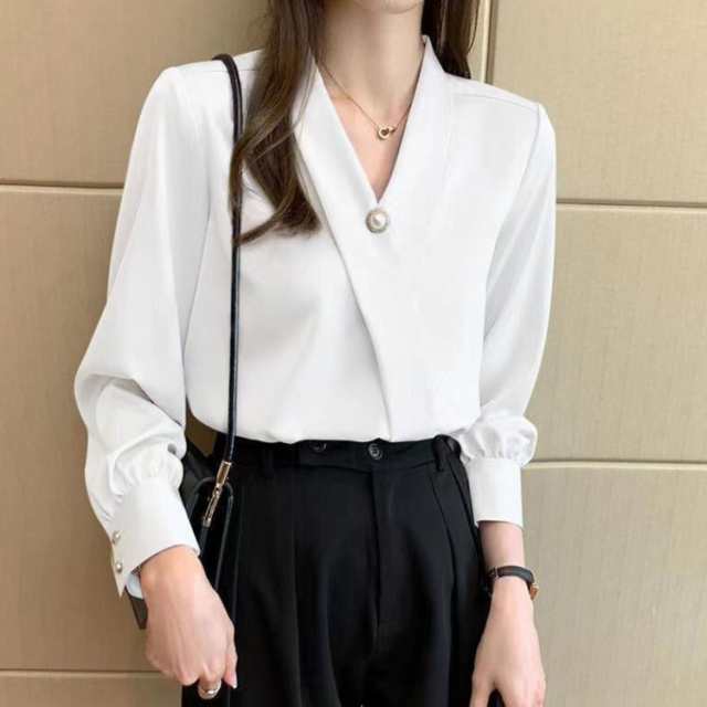 Vネック ブラウス シルク風 レディース カシュクール風 ブラウス