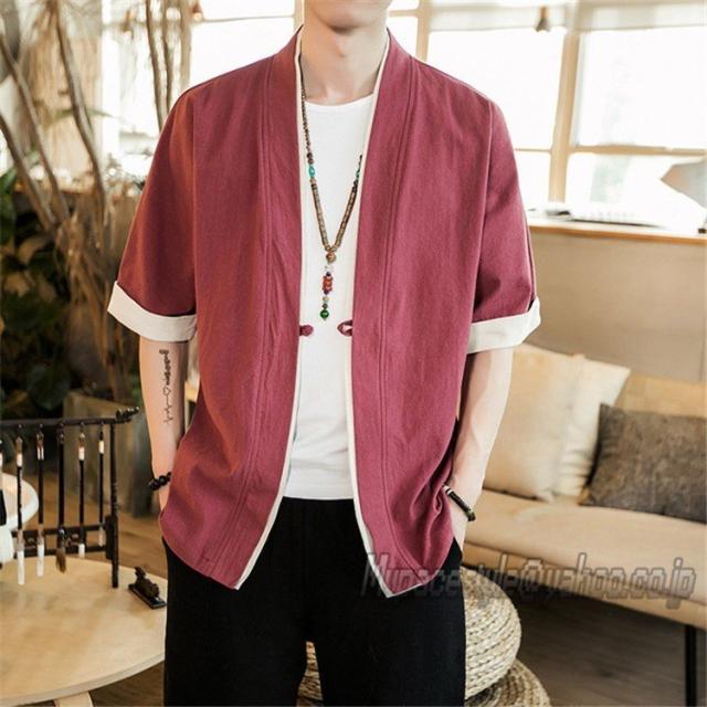 シャツ カーディガン メンズ 五分袖 スプリングコート サマー 和風 ハンテン シンプル メンズ トップス 開襟 無地 ゆったりめ 春 夏 半の通販はau Pay マーケット あさみショップ