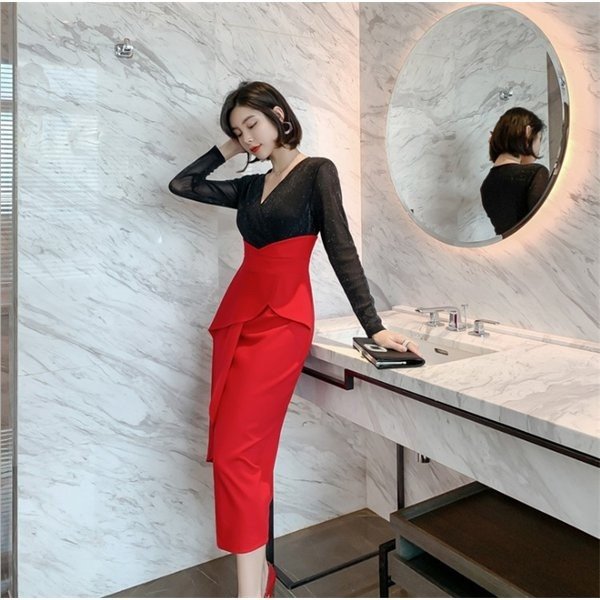 ワンピース レディース フォーマルワンピース ワンピース 結婚式 ドレス 発表会 演奏会 ワンピース パーティードレス バイカラー 上品 Vの通販はau Pay マーケット あさみショップ