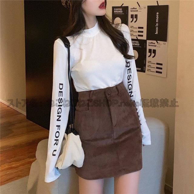 Tシャツ レディース カシュクール タイト フィットトップス 長袖 プチハイネック 英字ロゴプリント スリム シンプル 着痩せ カジュアル の通販はau Pay マーケット あさみショップ