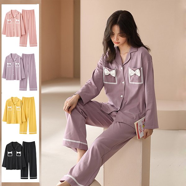 パジャマ レディース ルームウェア 秋冬 綿 前開き 無地 おしゃれ 長袖 上下セット 大きいサイズ 可愛い ロングパンツ ゆったり 韓国風 寝巻き 部屋着の通販は 8,670円