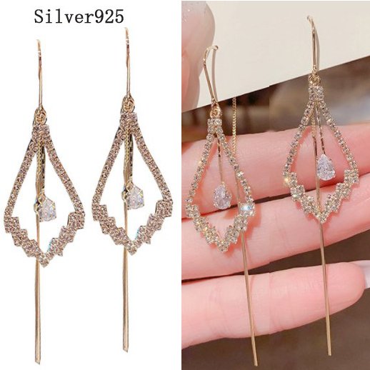 ピアス レディース シルバー925 キュービックジルコニア アメリカンロングチェーン 菱形 しずく水滴  アレルギーの通販は 5,780円