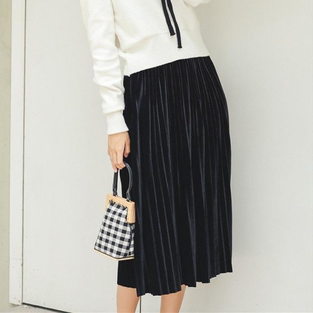 プリーツスカート フレア スカート レディース 秋 冬 ロング丈 ミモレ丈 膝下 ハイウエスト ベルベット生地 ボトムス ファンション 2019 プリーツスカート フレア スカート レディース 秋 冬 ロング丈 ミモレ