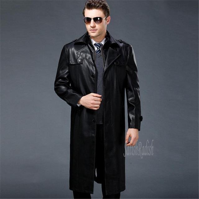 新品■*B&S*メンズ PUレザー トレンチコート 茶 XXXL■秋冬 コート ジャケット アウター 紳士 光沢 バックル ベルト付 ゆうパック980円同梱 レザーコート 裏起毛裏ボア 膝丈 ロングコート トレンチコート 防寒